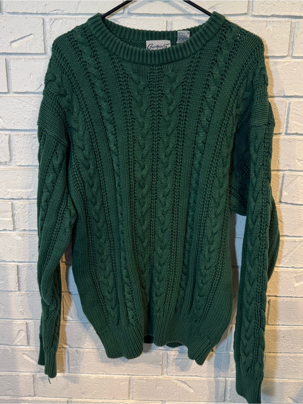 Vintage 90s y2k Checkpoint Cable Knit Green Crewneck Sweater Mens L/XL